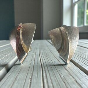 Vintage Sterling Silver Abstract Clip-On Earrings 925 Modernist Sculptural Desig